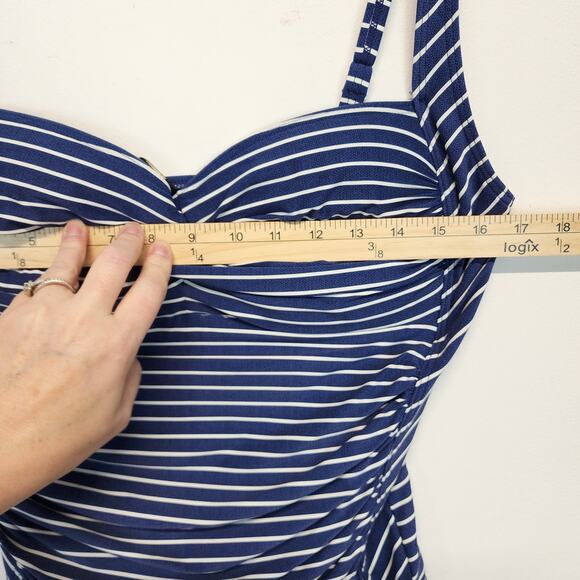 Niptuck One Piece Swim Suit Size 12 Blue White Striped Multi Fit Cup Ruched - Picture 8 of 10